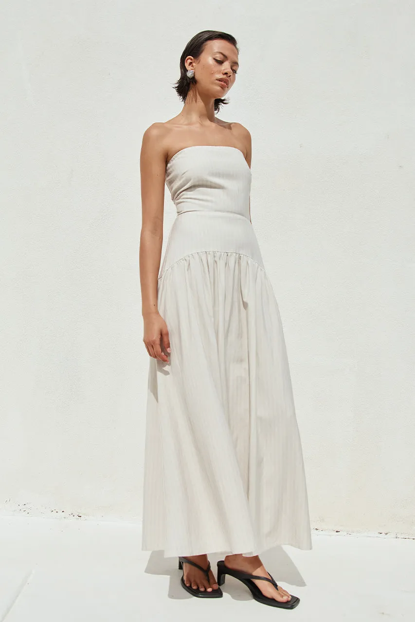 HEATHER MIDI DRESS - STONE PINSTRIPE sold by Runaway The Label