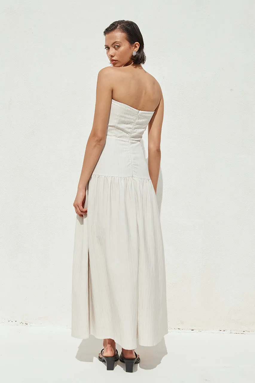 HEATHER MIDI DRESS - STONE PINSTRIPE sold by Runaway The Label product image thumbnail 2