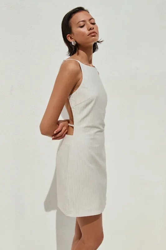 HEATHER MINI DRESS - STONE PINSTRIPE sold by Runaway The Label