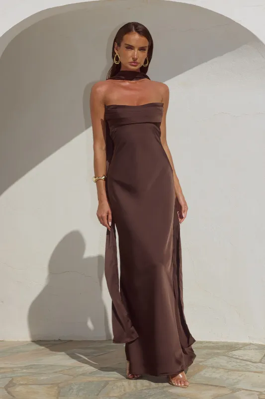 MADELEINE STRAPLESS MAXI DRESS - BITTER CHOCOLATE made by Runaway The Label