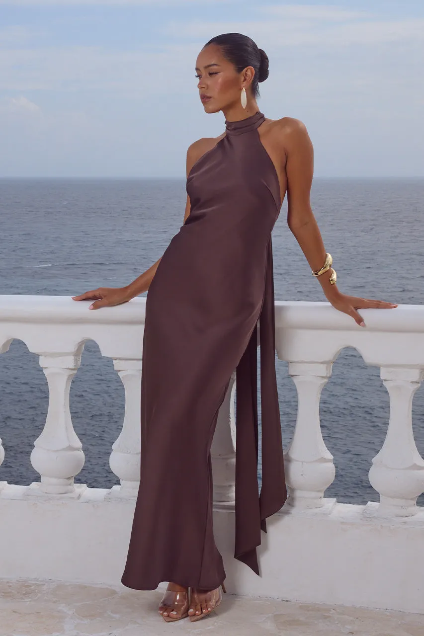 ARABELLE HIGH NECK MAXI DRESS - BITTER CHOCOLATE sold by Runaway The Label product image thumbnail 4