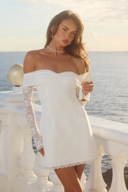 LEONA LACE LONG SLEEVE MINI DRESS - WHITE made by Runaway The Label