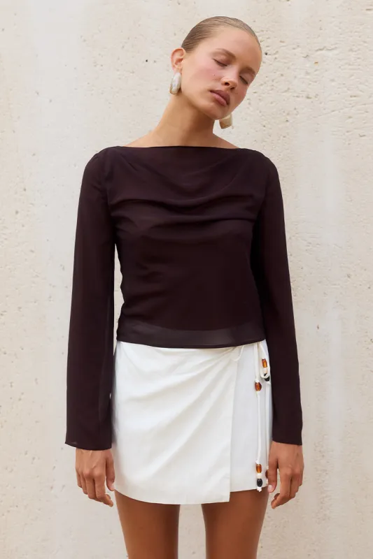 LUCIANA BOAT NECK LONG SLEEVE TOP - CHOCOLATE made by Seven Wonders