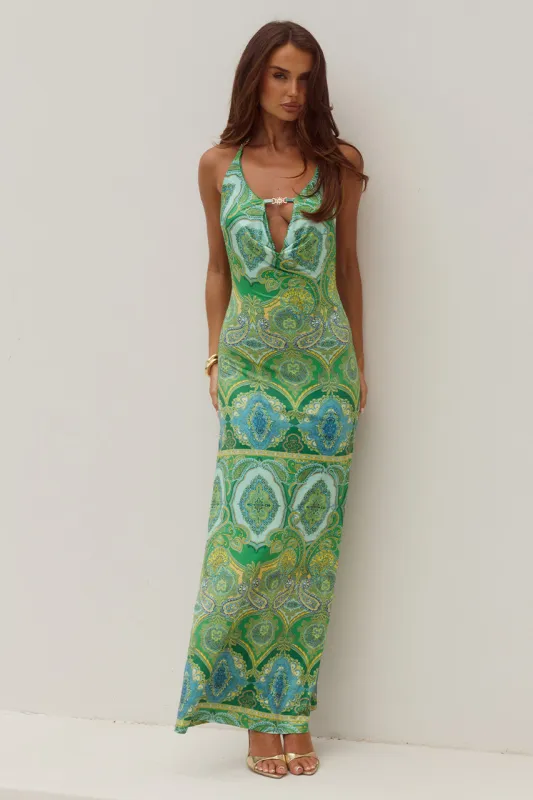 LIVIA HALTER COWL MAXI DRESS - INDIANA GREEN made by Runaway The Label