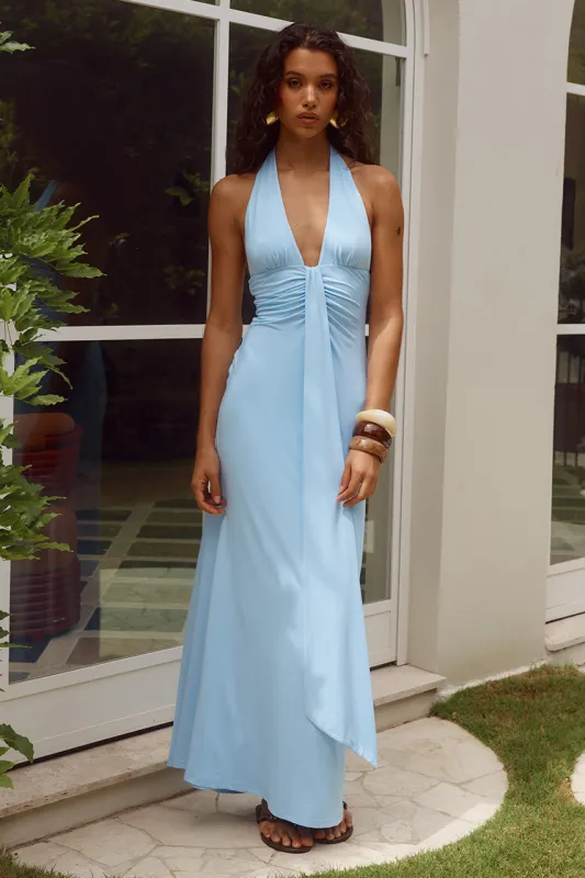 KAELI TIE FRONT HALTER MAXI DRESS - SKY BLUE made by Seven Wonders