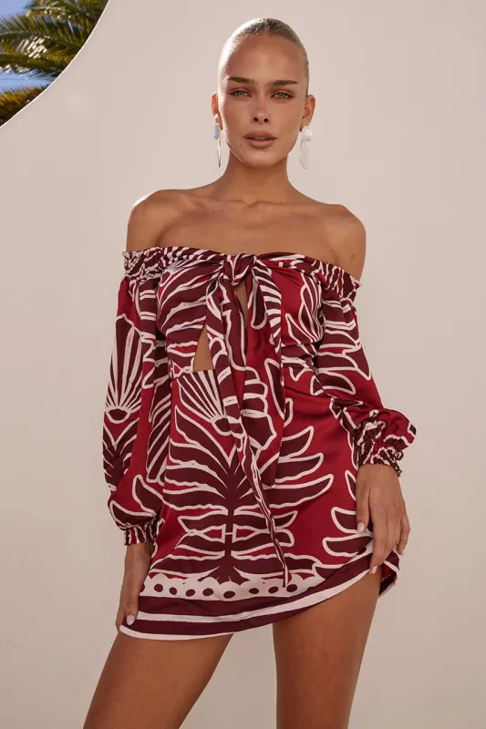 BRODIE OFF SHOULDER MINI DRESS - BRODIE RED made by Seven Wonders
