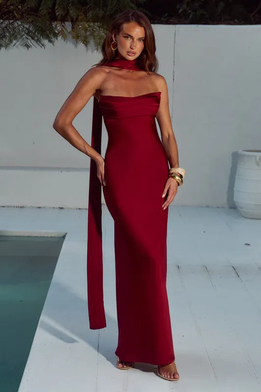 MADELEINE STRAPLESS MAXI DRESS - CHERRY made by Runaway The Label