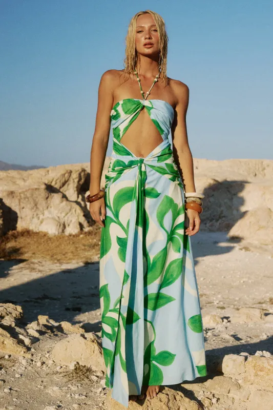 AUBRIE CUT OUT HALTER MAXI DRESS - AMOREE BLUE made by Seven Wonders