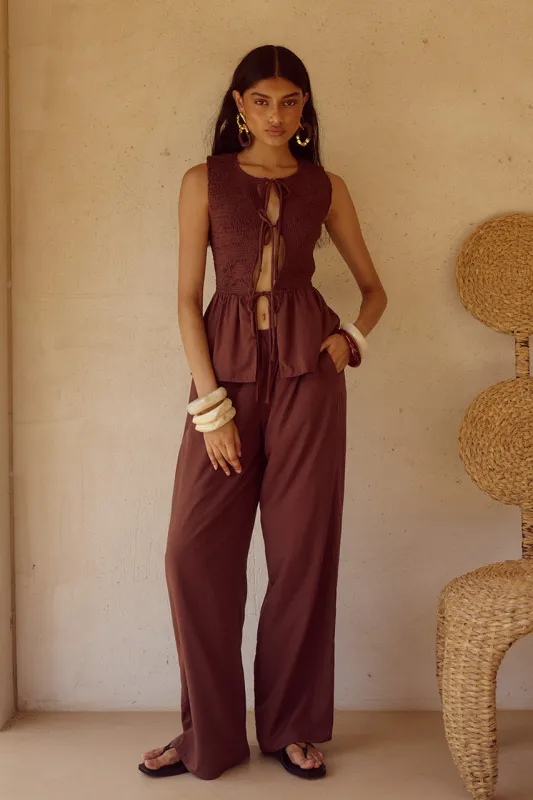 FLEUR PALAZZO PANT - CHOCOLATE made by Seven Wonders
