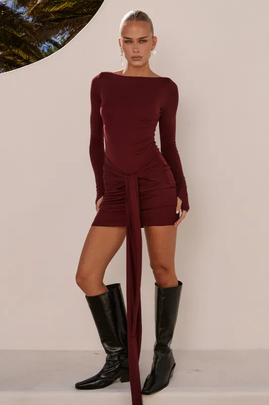PETRA SLEEVED MINI DRESS - WINE made by Seven Wonders