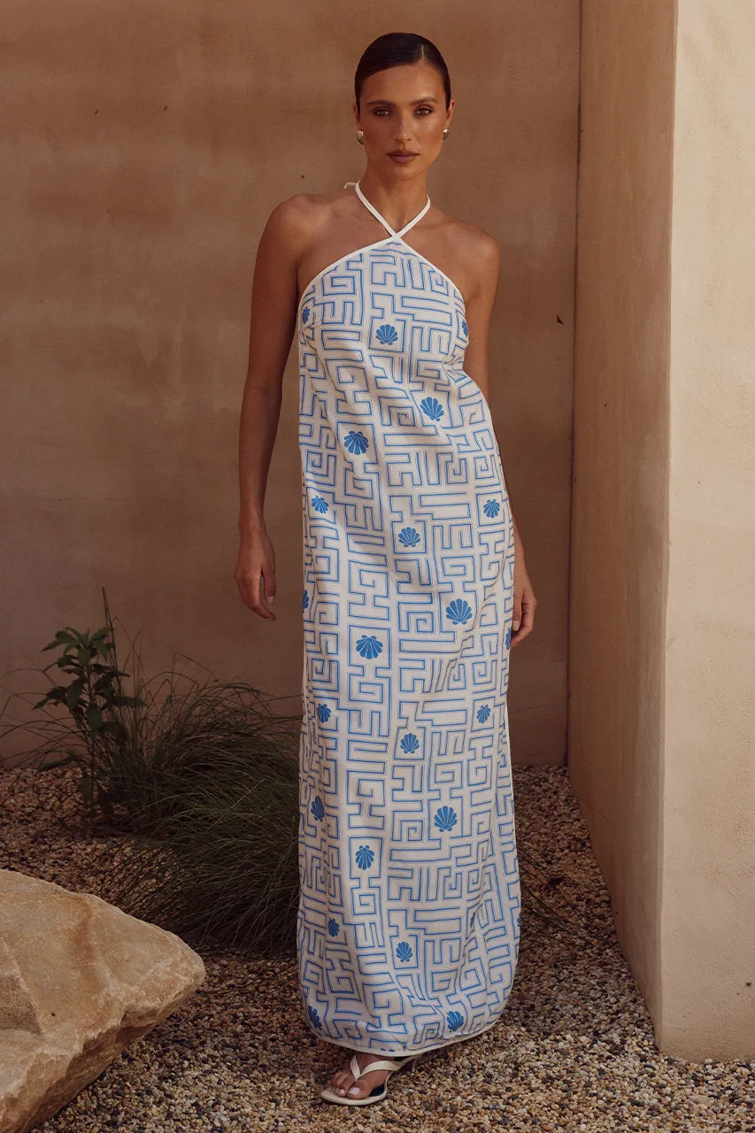 ARIENZO MAXI DRESS - BLUE/WHITE sold by Runaway The Label