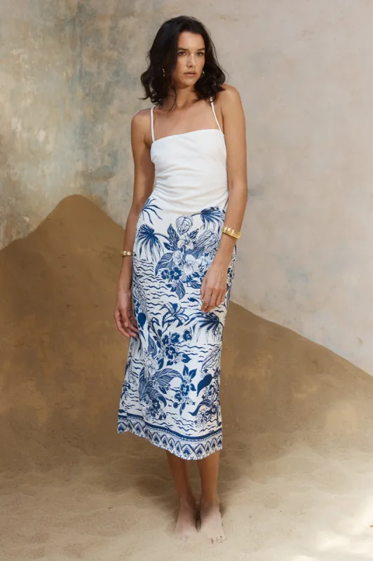 VALENCIA MIDI DRESS - BLUE/WHITE sold by Runaway The Label