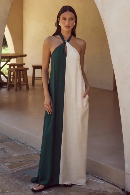 RIVIERA MAXI DRESS - EMERALD/SAND sold by Runaway The Label