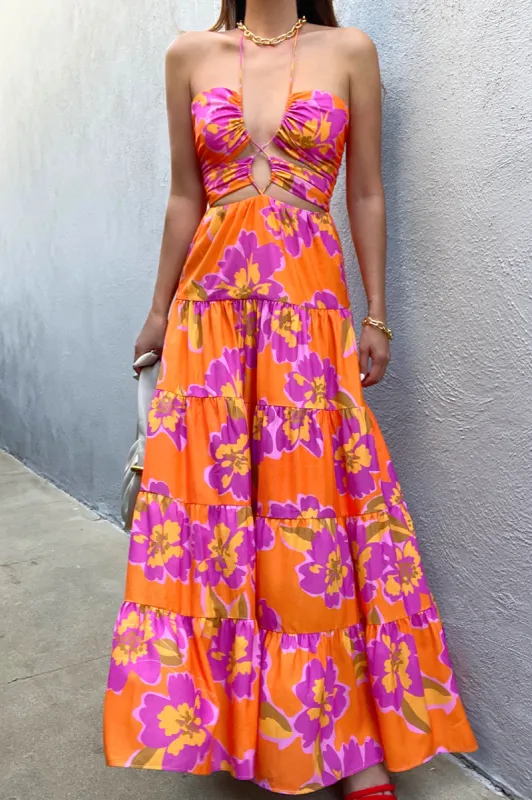 Orchid Maxi Dress - Orange Floral sold by Runaway The Label