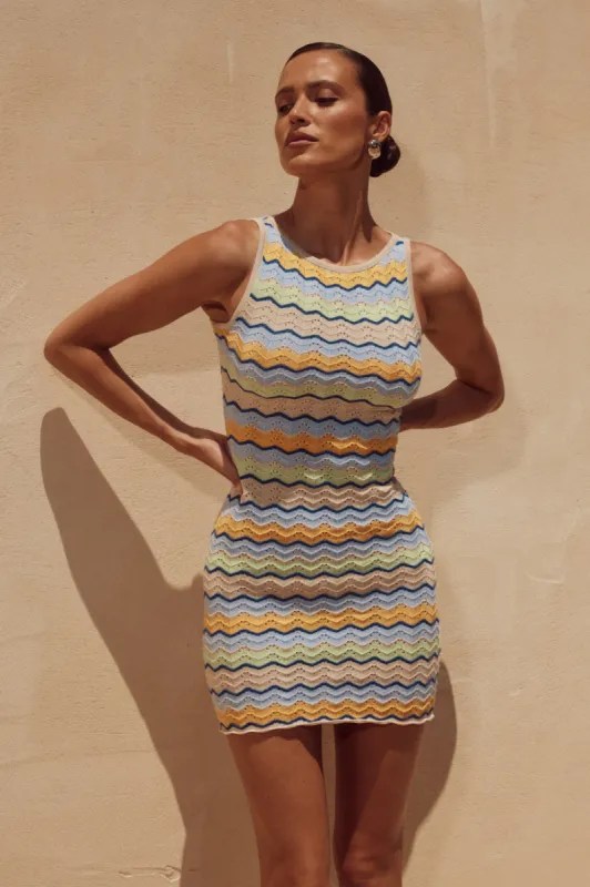 SELENE MINI DRESS - BLUE MULTI sold by Runaway The Label