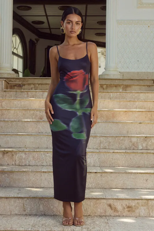 DEIA MIDI DRESS - BLACK ROSE sold by Runaway The Label