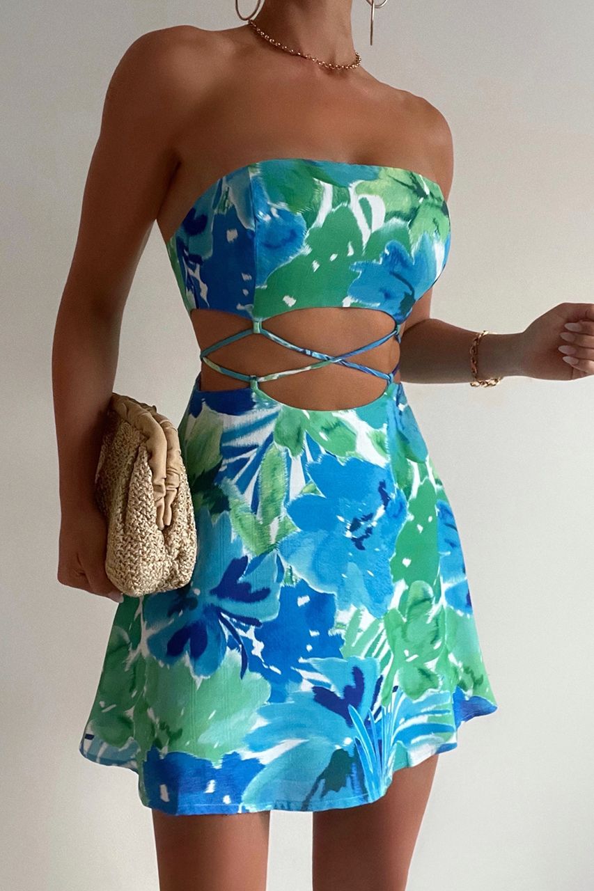 STELANI MINI DRESS - BLUE FLORAL sold by Runaway The Label