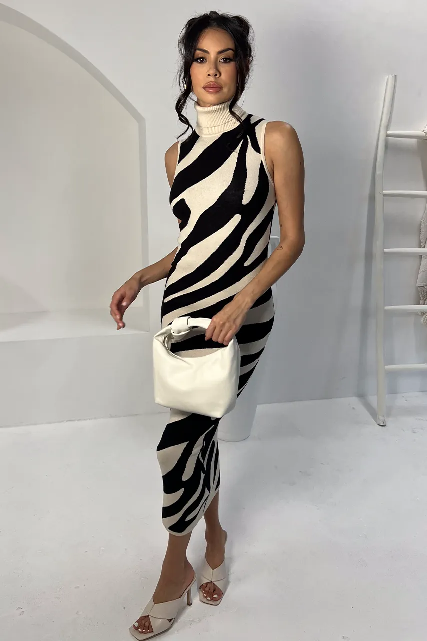 VENTURA MIDI DRESS - SAND/BLACK sold by Runaway The Label product image thumbnail 5