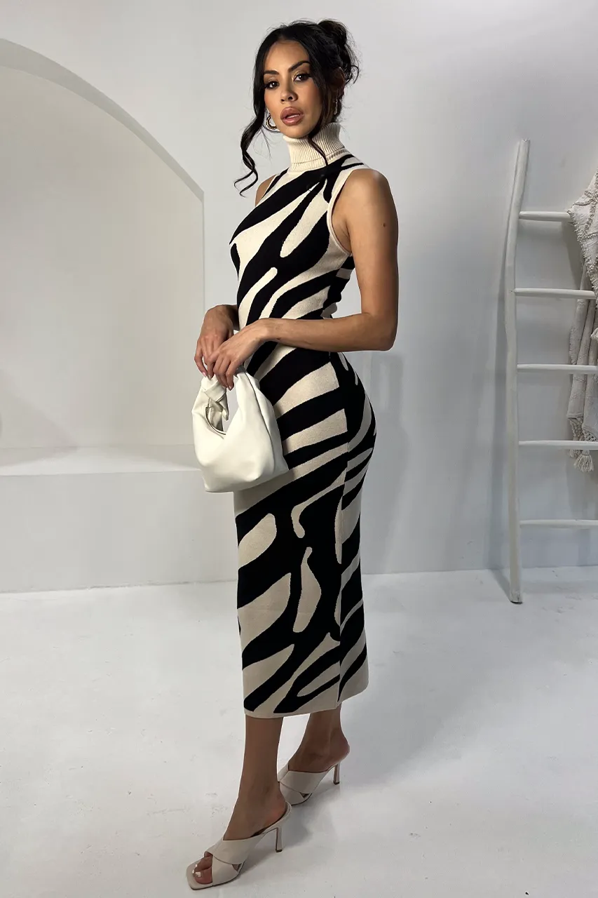 VENTURA MIDI DRESS - SAND/BLACK sold by Runaway The Label product image thumbnail 2