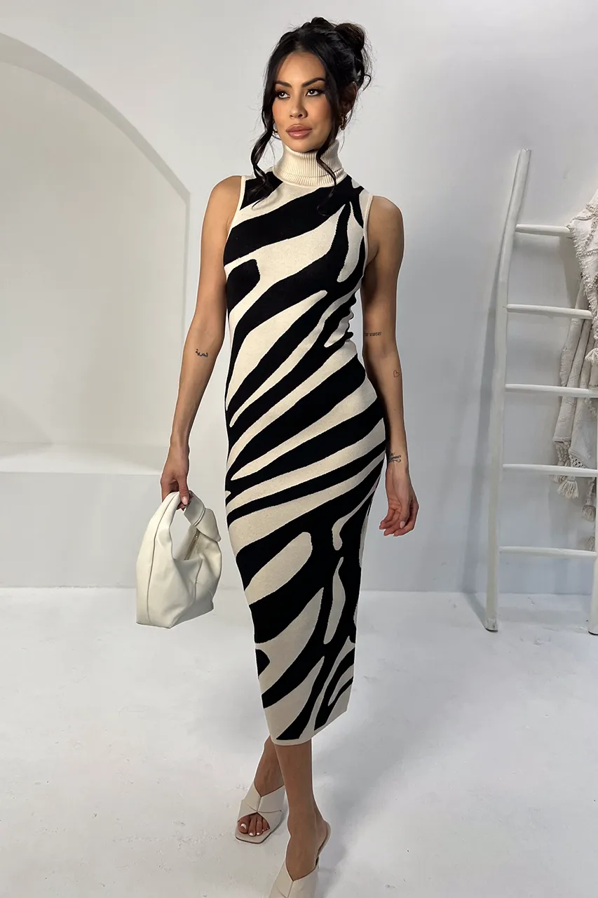 VENTURA MIDI DRESS - SAND/BLACK sold by Runaway The Label product image thumbnail 3