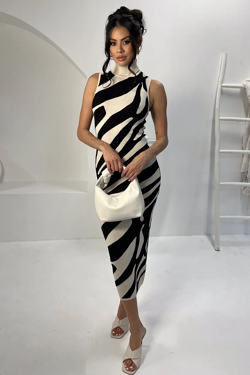 VENTURA MIDI DRESS - SAND/BLACK sold by Runaway The Label product image thumbnail 4