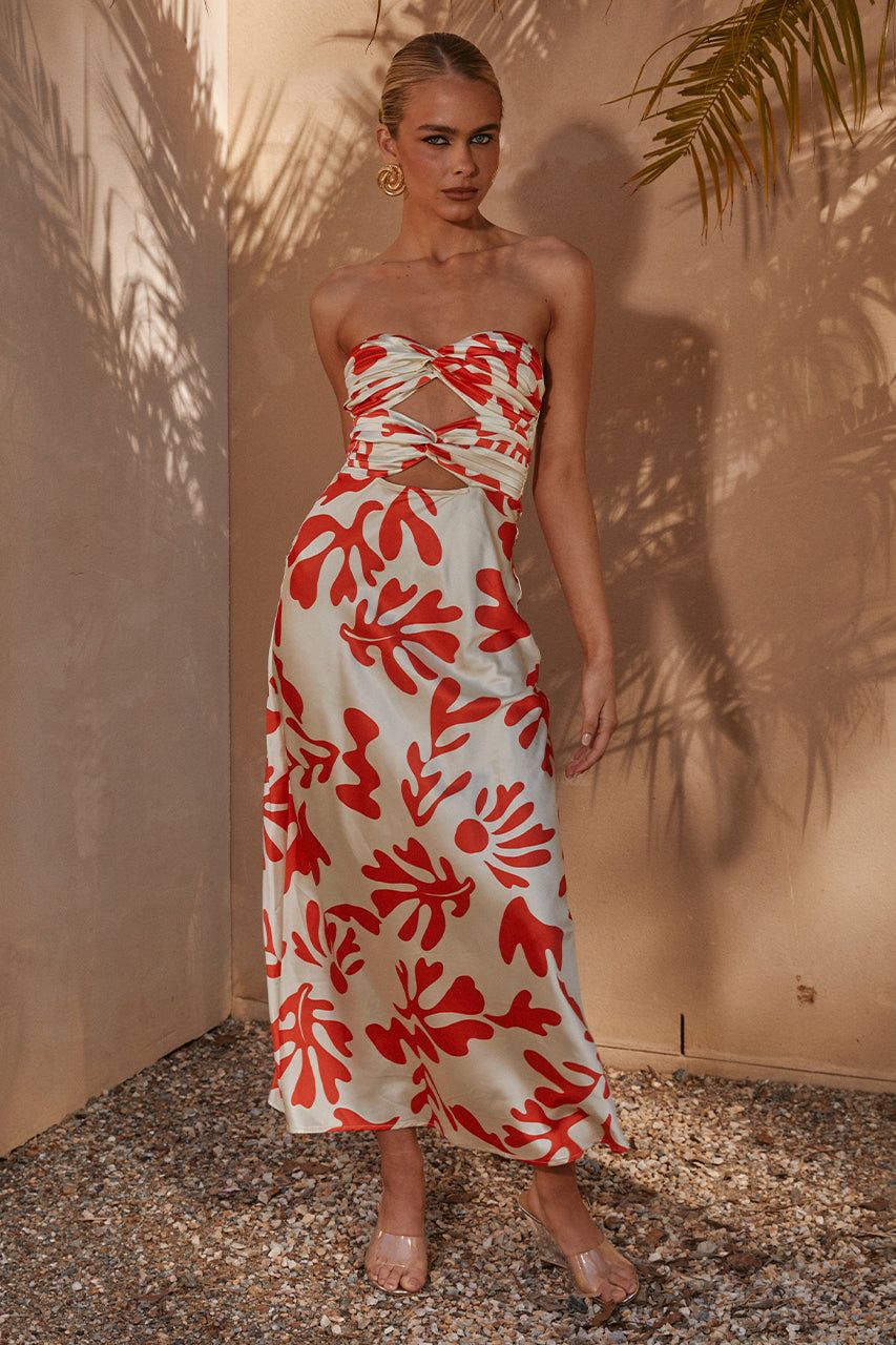 MELANY LONG MIDI DRESS - ORANGE BOTANICA sold by Runaway The Label