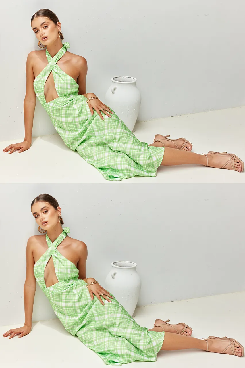 Valence Midi Slip - Green Check sold by Runaway The Label product image thumbnail 4