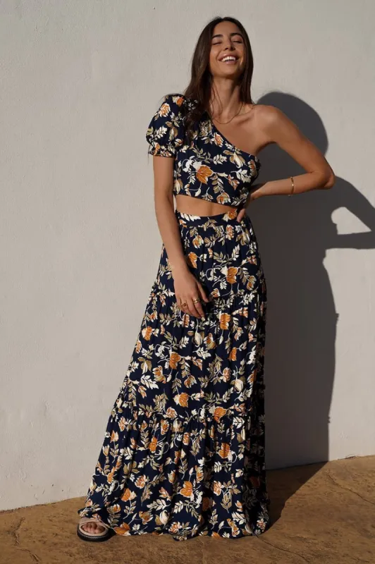 Elena One Shoulder Top - Navy Floral sold by Runaway The Label