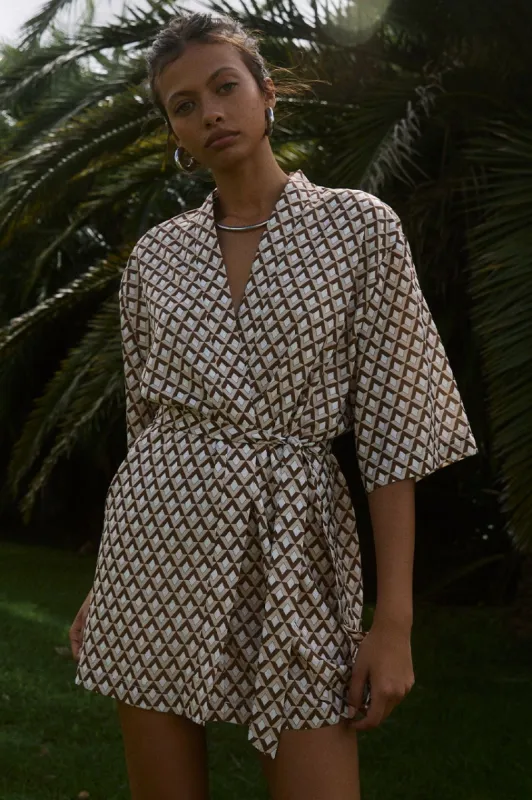 MILANI KIMONO DRESS - CHOCOLATE GEO sold by Runaway The Label