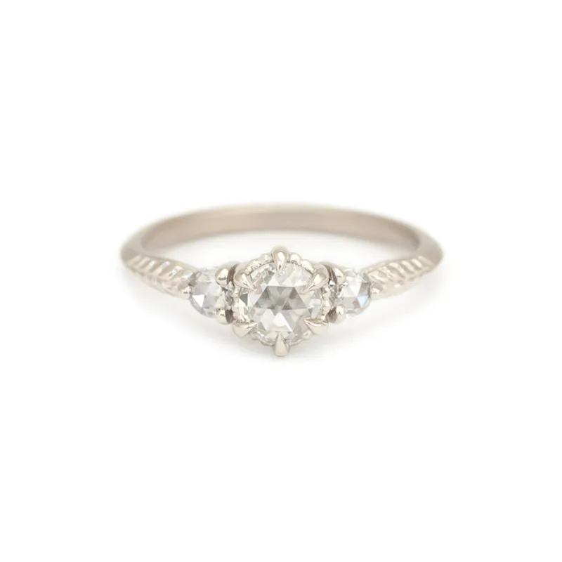 Evergreen 3 Stone Ring - Rose Cut Diamond made by Meghan Thorne Jewlery