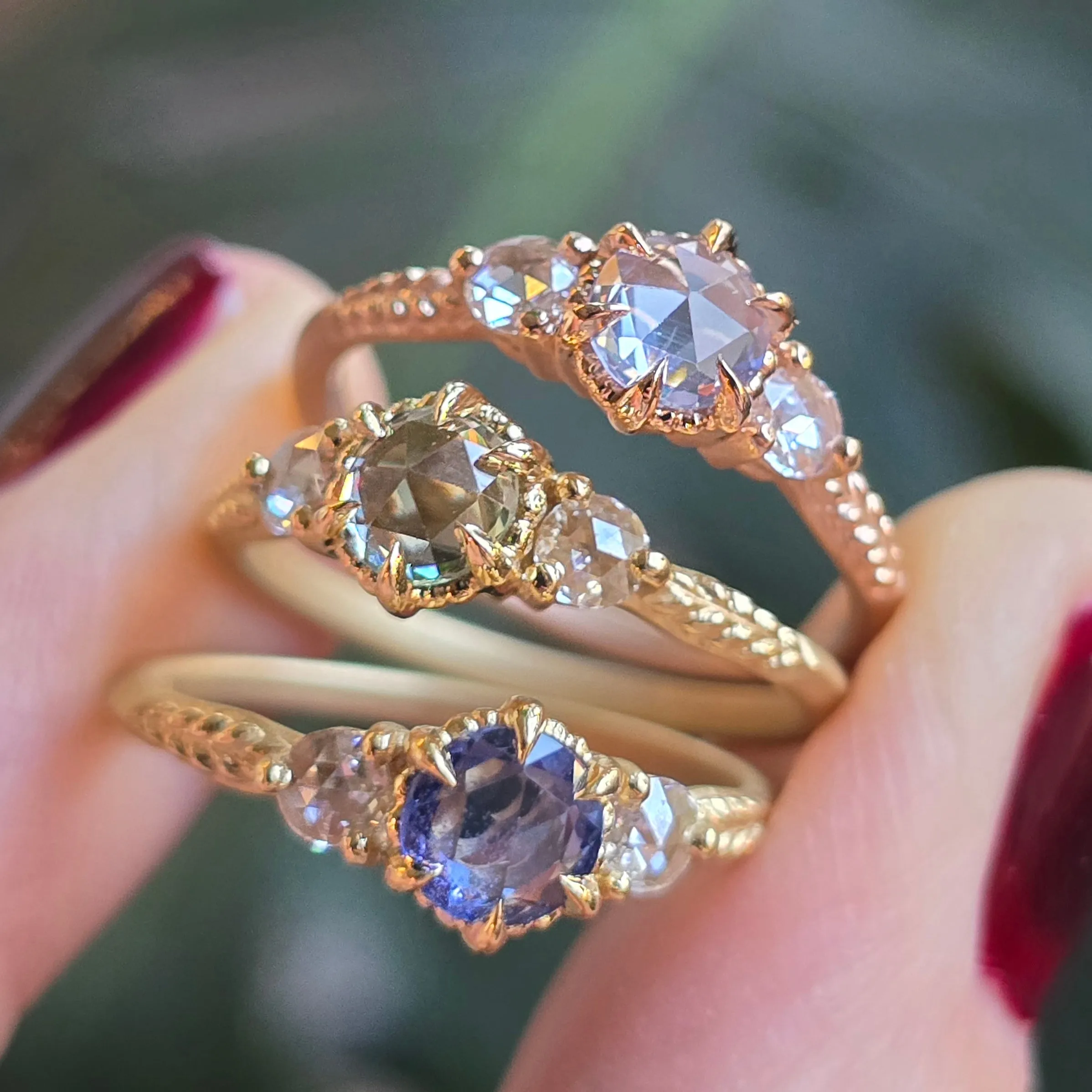 Evergreen 3-Stone Ring - Rose Gold Clear Blue Sapphire sold by Meghan Thorne Jewlery product image thumbnail 5