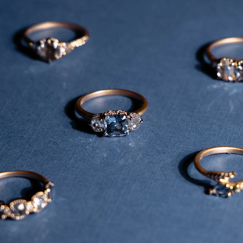Ribbon Crown 3-Stone Ring (LC8586) - Blue Sapphire and Rose Cut Diamonds sold by Meghan Thorne Jewlery product image thumbnail 5