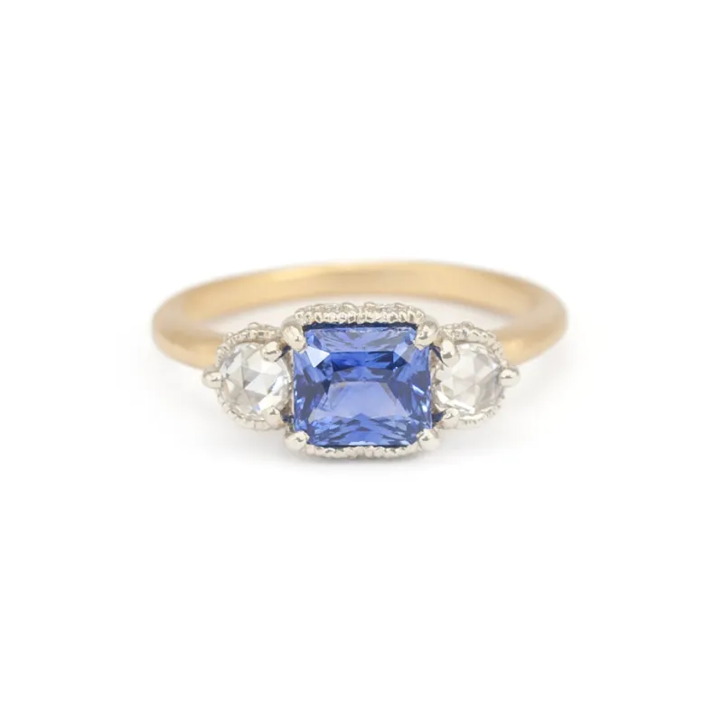 Ribbon Crown 3-Stone Ring (LC8586) - Blue Sapphire and Rose Cut Diamonds made by Meghan Thorne Jewlery