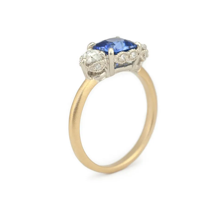 Ribbon Crown 3-Stone Ring (LC8586) - Blue Sapphire and Rose Cut Diamonds sold by Meghan Thorne Jewlery product image thumbnail 4