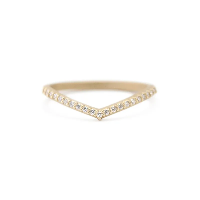 Pave Slender Soft V Guard - Yellow Gold made by Meghan Thorne Jewlery