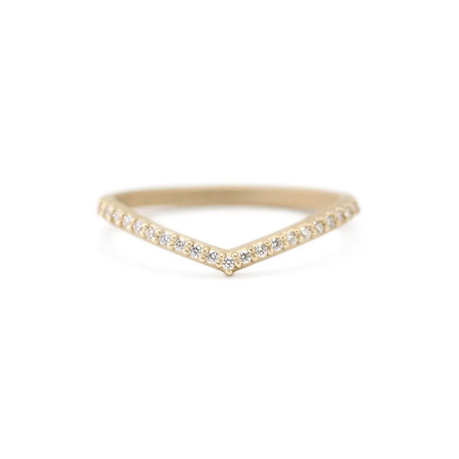 Pave Slender Soft V Guard - Yellow Gold sold by Meghan Thorne Jewlery