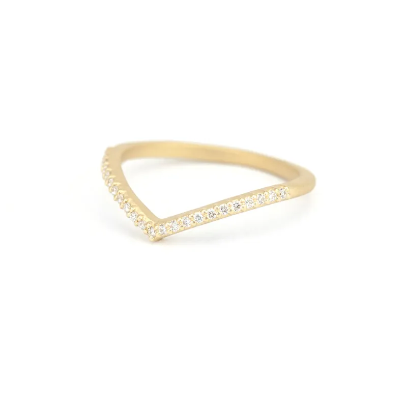 Pave Slender Deep V Guard - Yellow Gold made by Meghan Thorne Jewlery