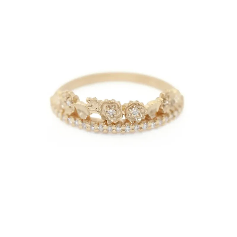 Pave Slender Band with Floral Tiara made by Meghan Thorne Jewlery