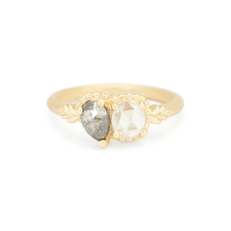 Wood Nymph Duet Ring (LC9126) -  Salt and Pepper Pear Diamond & Rose Cut Antique Diamond (Copy) made by Meghan Thorne Jewlery
