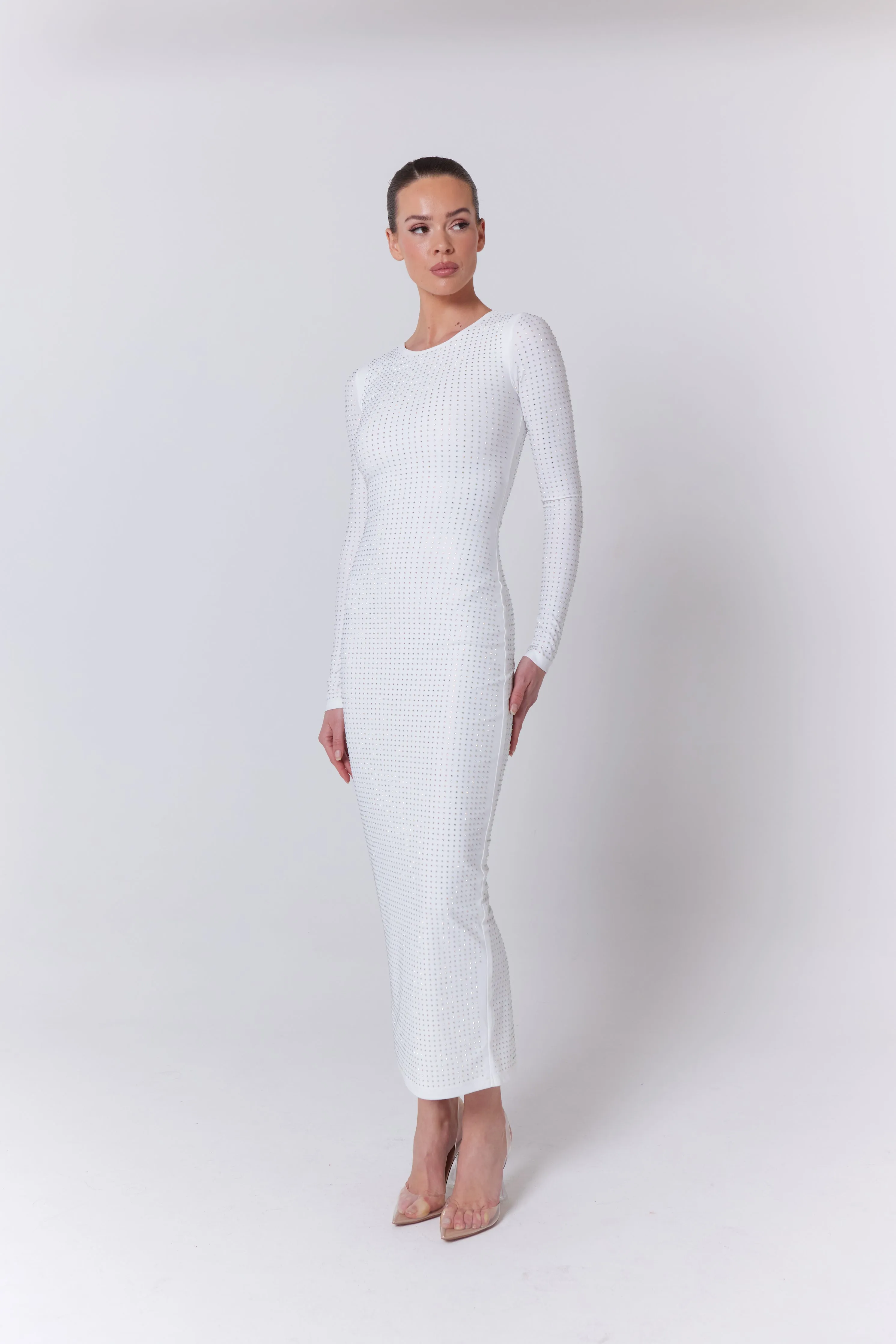 WHITE MARGOT DIAMANTÉ MIDI DRESS sold by SLA The Label product image thumbnail 3