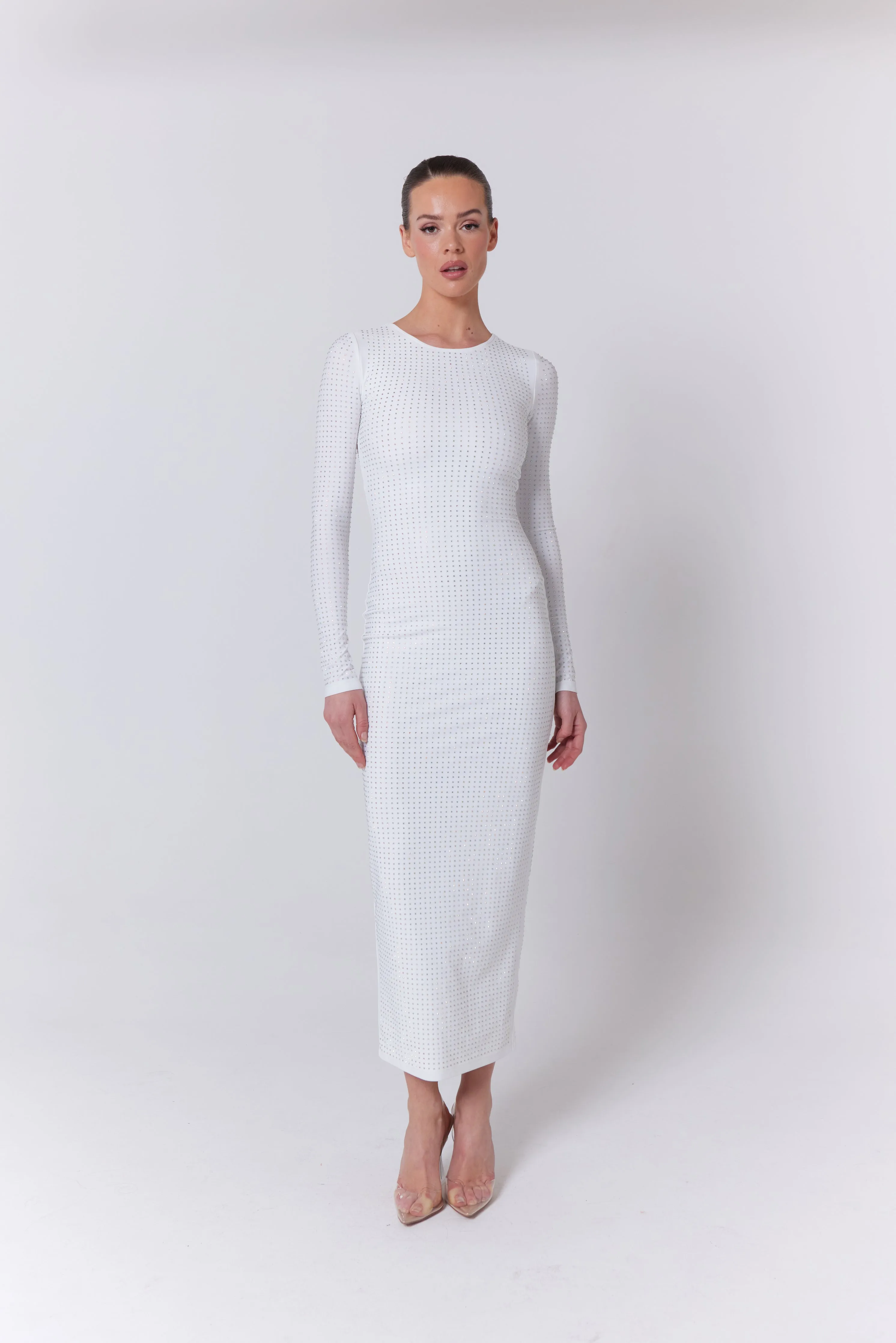 WHITE MARGOT DIAMANTÉ MIDI DRESS sold by SLA The Label product image thumbnail 2