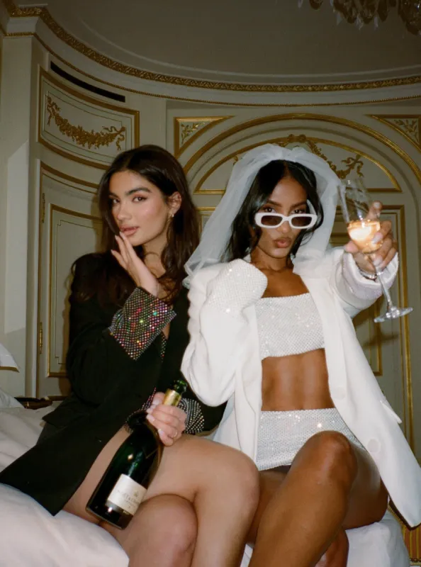 WHITE THEA DIAMANTÉ CUFF BLAZER sold by SLA The Label