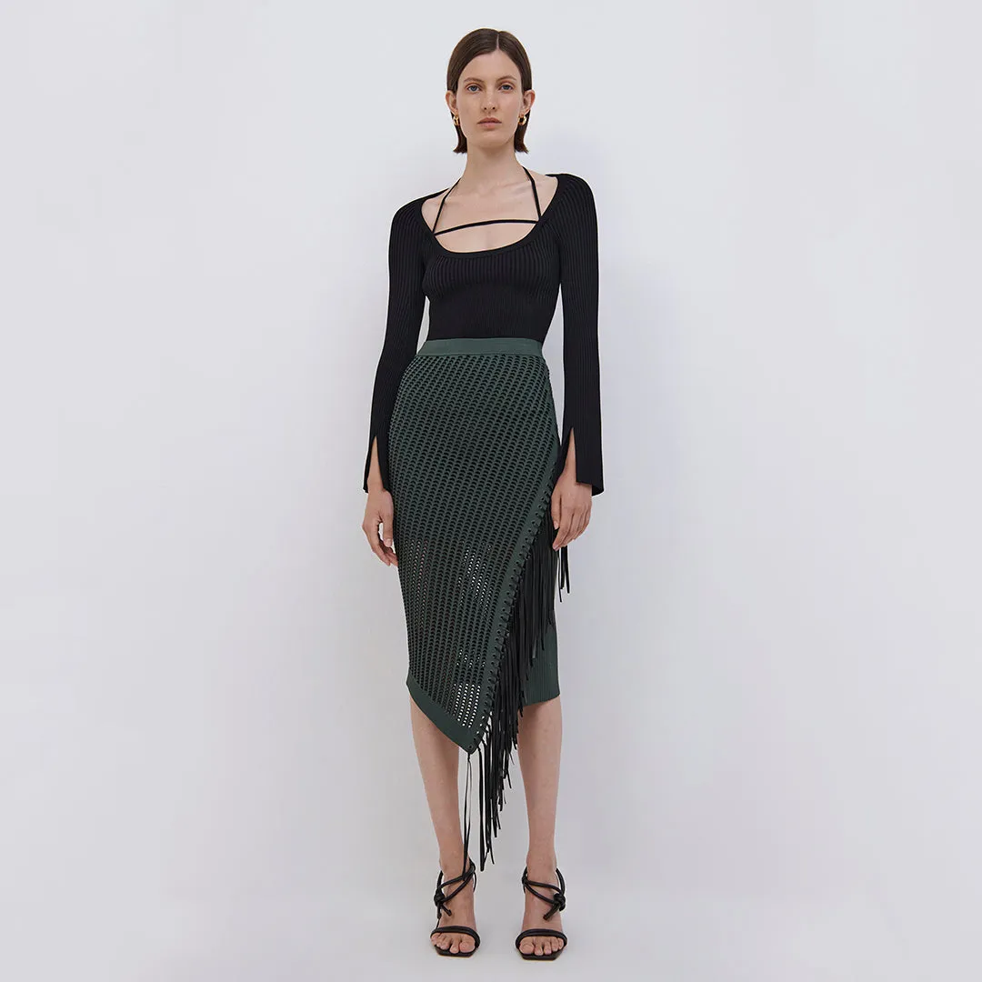 Jensie Pointelle Fringe Midi Skirt sold by Simkhai