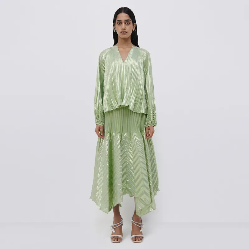 Char Metallic Chevron Plisse Top made by Simkhai