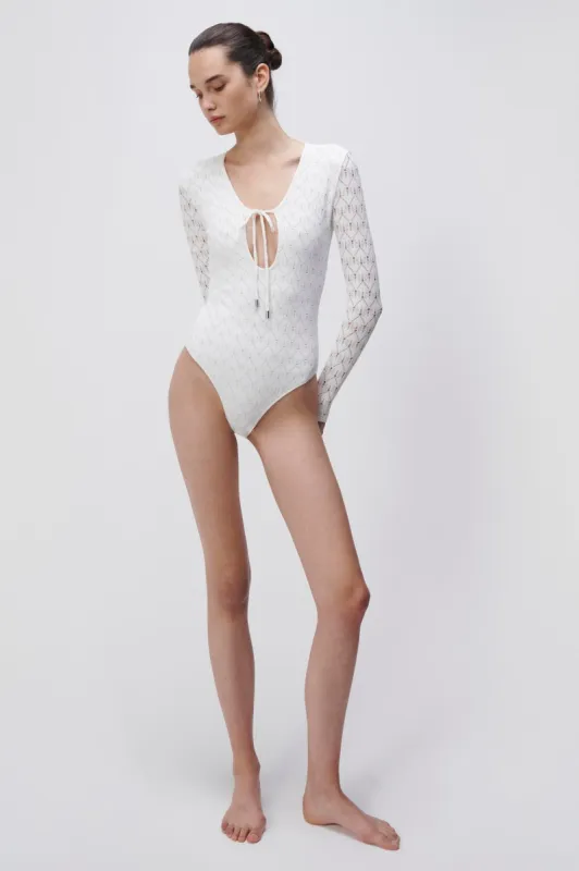 Birdie Crochet Lace Swim One Piece made by Simkhai