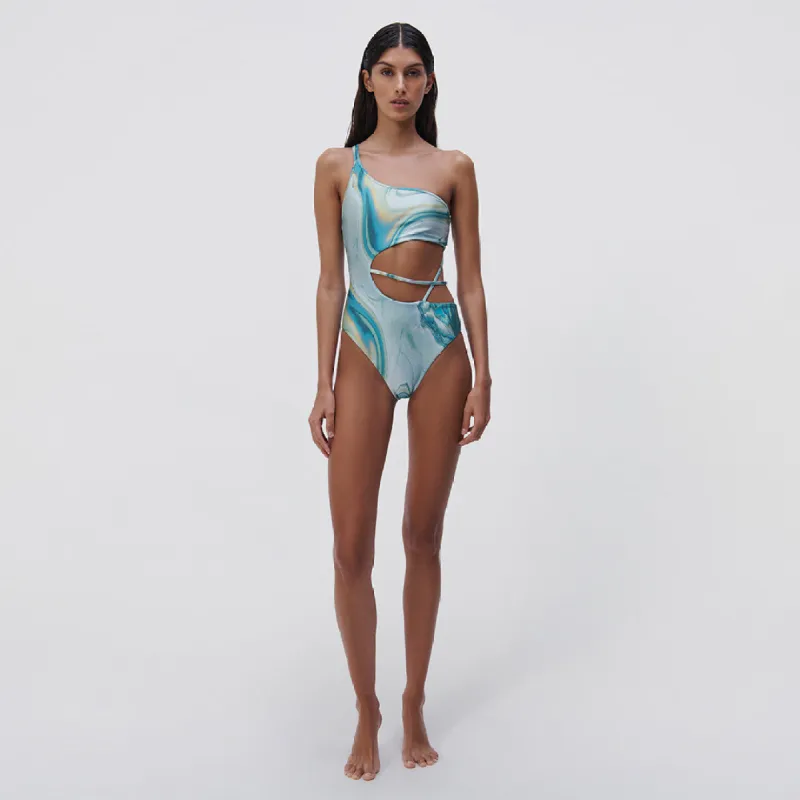 Stormi Marble Print One Piece made by Simkhai