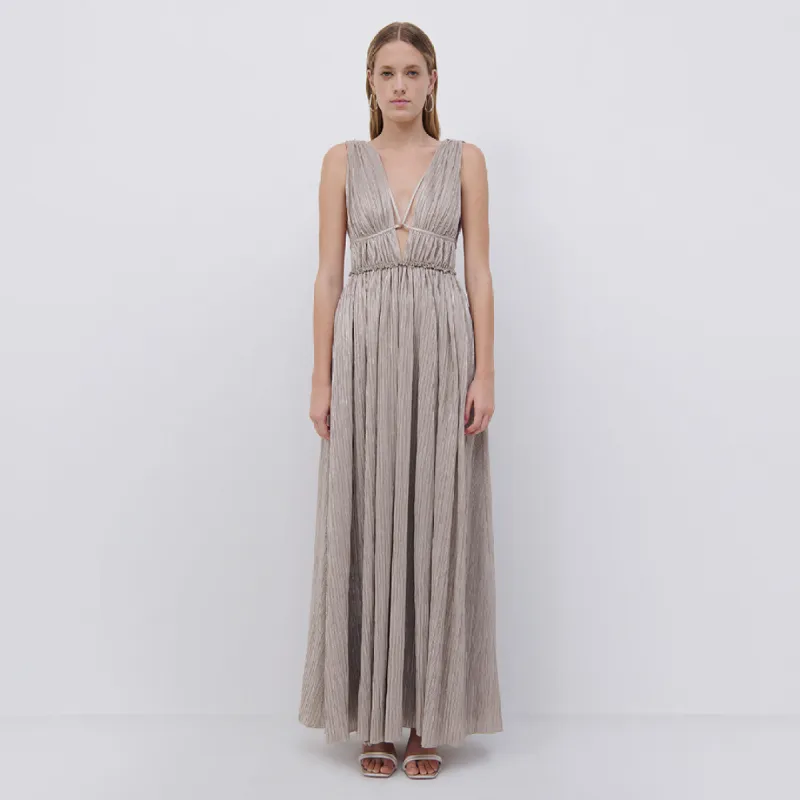 Plisse Lame Goddess Gown made by Simkhai