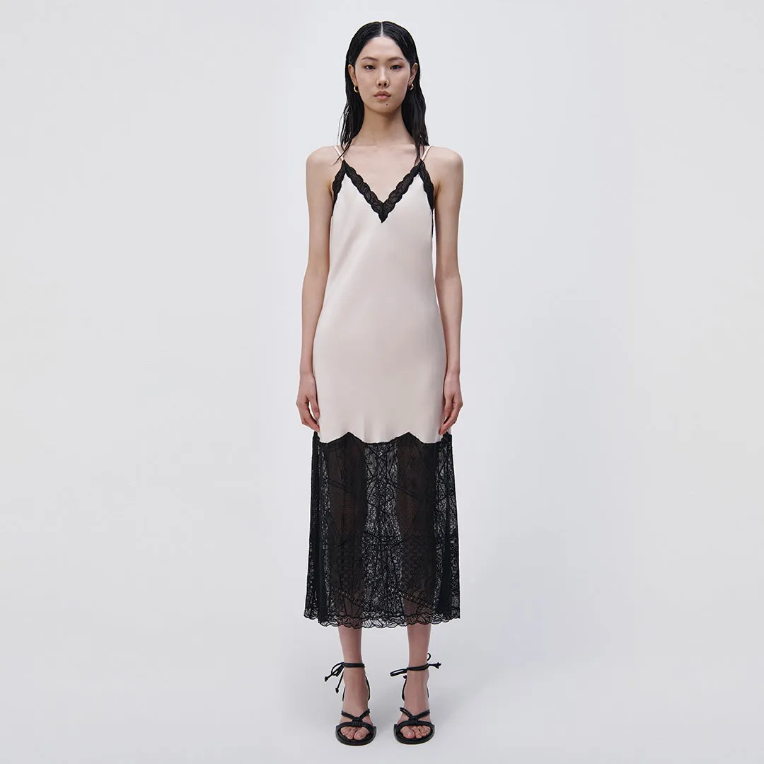 Trish Patchwork Lace Midi Slip Dress sold by Simkhai