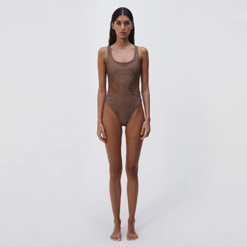 Fern Crystal Mesh One Piece made by Simkhai