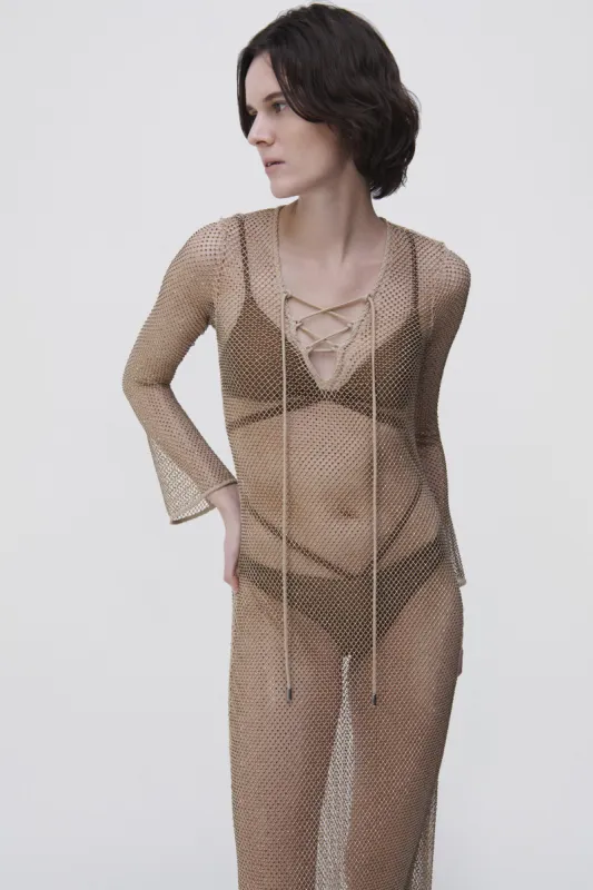 Tate Crystal Mesh Coverup Maxi sold by Simkhai